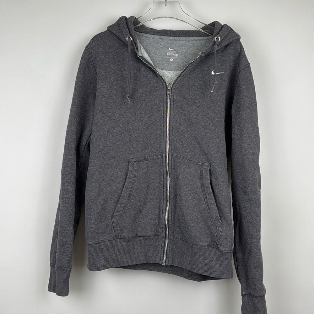 NIKE Swoosh Full Zip Up Hoodie Sweatshirt in Gray Size Medium